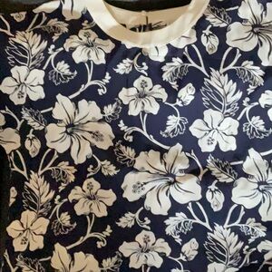 La Perla s/s floral top eu 42 blue white and silver shimmer keyhole back